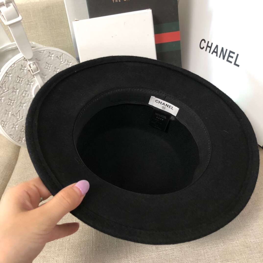Chanel CC Wide Brim Wool Hat Black - Image 5