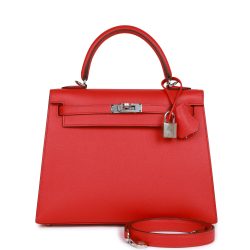 H Handbags Kelly Sellier 25 Rouge De Coeur Verso Epsom Palladium Hardware