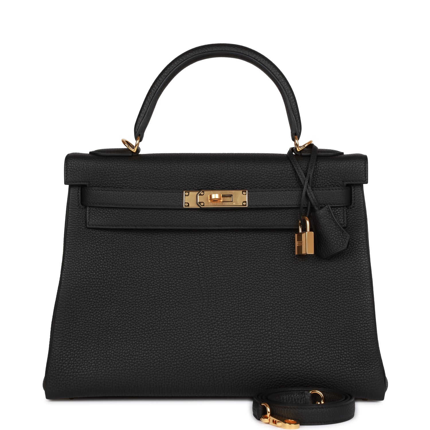 H Handbags Kelly Retourne 28 Black Togo Gold Hardware