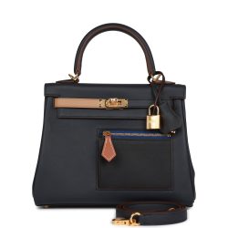 H Handbags Colormatic Kelly Retourne 25 Caban, Black And Chai Swift Gold Hardware