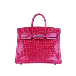 Hermes Birkin 25 Rose Mexico Shiny Porosus Crocodile Palladium Hardware
