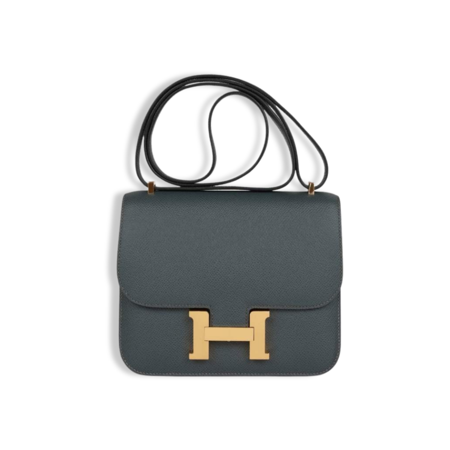 H Handbags Constance 18 Bleu Orage Epsom Gold Hardware