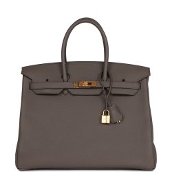 H Handbags Birkin 35 Gris Etain Togo Gold Hardware