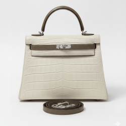 Hermès Kelly 28 Sellier Gris Perle & Gris Asphalte Matte Alligator Palladium Hardware