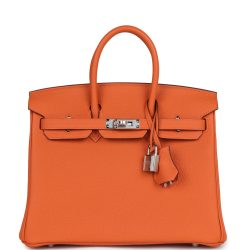 H Handbags Birkin 25 Orange Togo Palladium Hardware