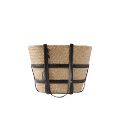 Saint Laurent Medium Panier Harness Raffia Tote Beige 17Cm