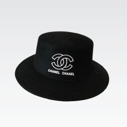 Chanel CC Wide Brim Wool Hat Black