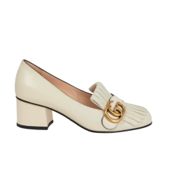 Gucci Wmns White Leather Mid-Heel Pump