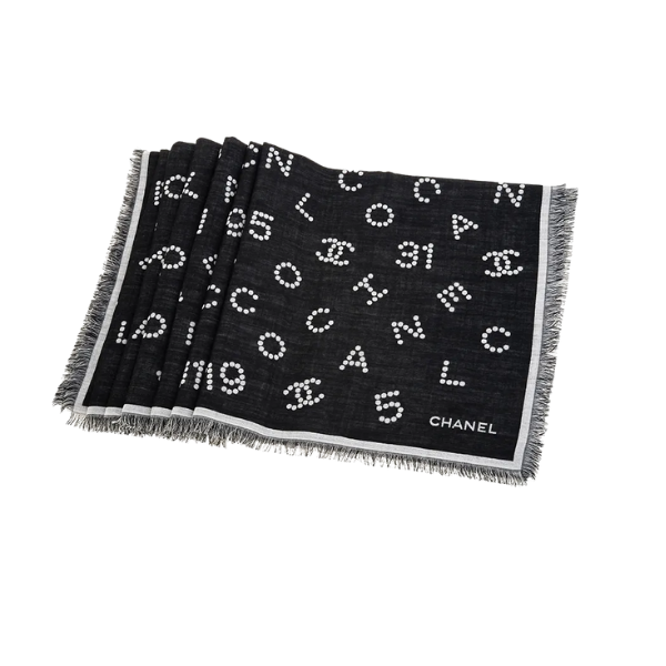 Chanel CC With Pink Flower Square Scarf White 90cm