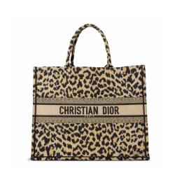 Christian Dior Canvas Mizza Large Leopard Book Tote Beige