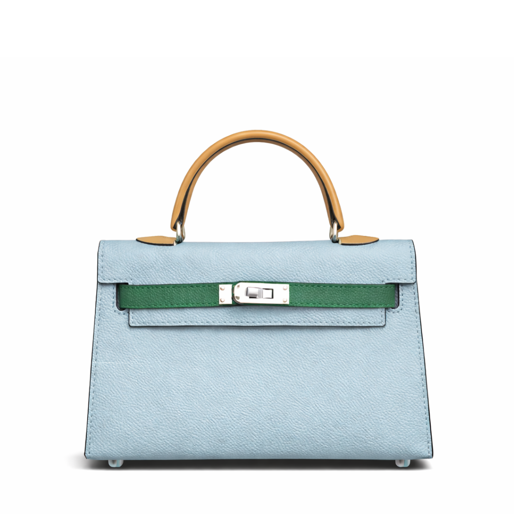 Hermes Kelly Mini 20 Bleu Brume, Vert Jade and Gold Epsom Palladium Hardware
