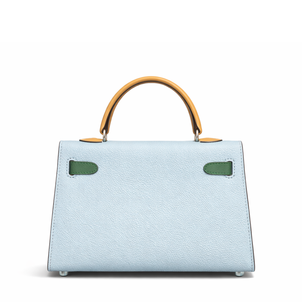 Hermes Kelly Mini 20 Bleu Brume, Vert Jade and Gold Epsom Palladium Hardware - Image 3