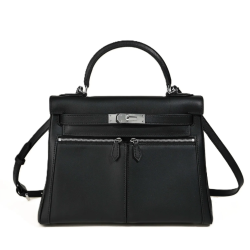 Hermes Kelly Black Padded Sellier 28 Palladium Hardware