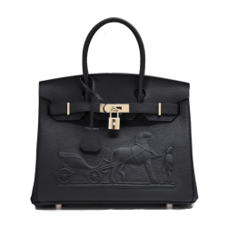 Hermes Birkin 30CM Black Horse Draw Carriage Embossed