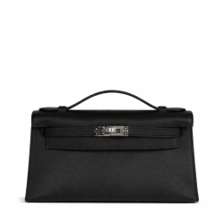 Hermes Kelly Pochette Black Swift Palladium Hardware