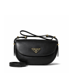Prada Triangle Logo Patent Leather Shoulder Bag Black 17Cm