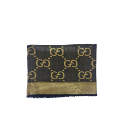 Gucci GG Jacquard Silk Wool Shawl Black And Gold