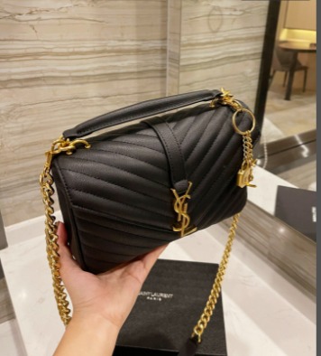 Saint Laurent College Medium Chain In Quilted Leather Black Gold 600279Brm071000 - Image 6