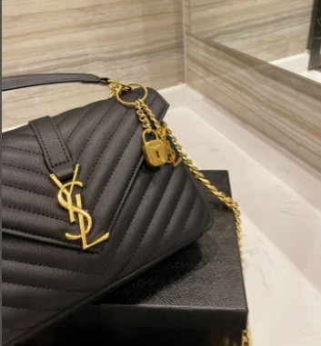 Saint Laurent College Medium Chain In Quilted Leather Black Gold 600279Brm071000 - Image 5