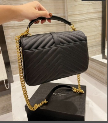 Saint Laurent College Medium Chain In Quilted Leather Black Gold 600279Brm071000 - Image 4