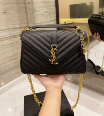 Saint Laurent College Medium Chain In Quilted Leather Black Gold 600279Brm071000 - Image 3