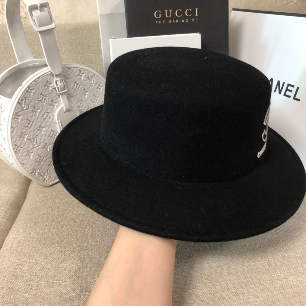 Chanel CC Wide Brim Wool Hat Black - Image 7
