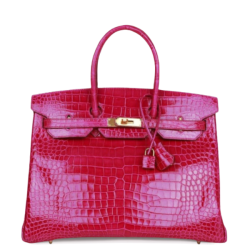H Handbags Birkin 30 Rose Scheherazade Shiny Niloticus Crocodile Gold Hardware