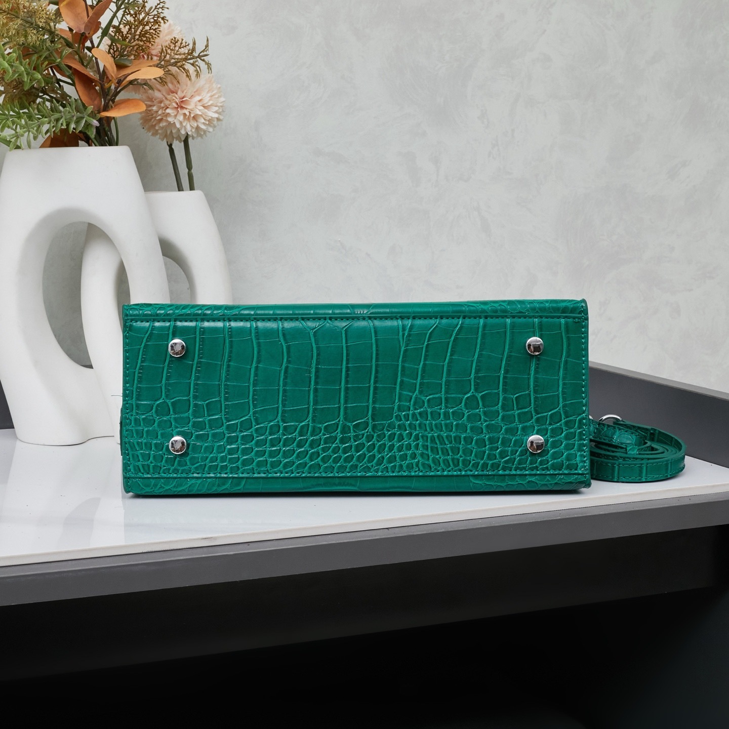 Hermes Kelly 25 Sellier Emeraude Niloticus Lisse Shiny Palladium Hardware - Image 6