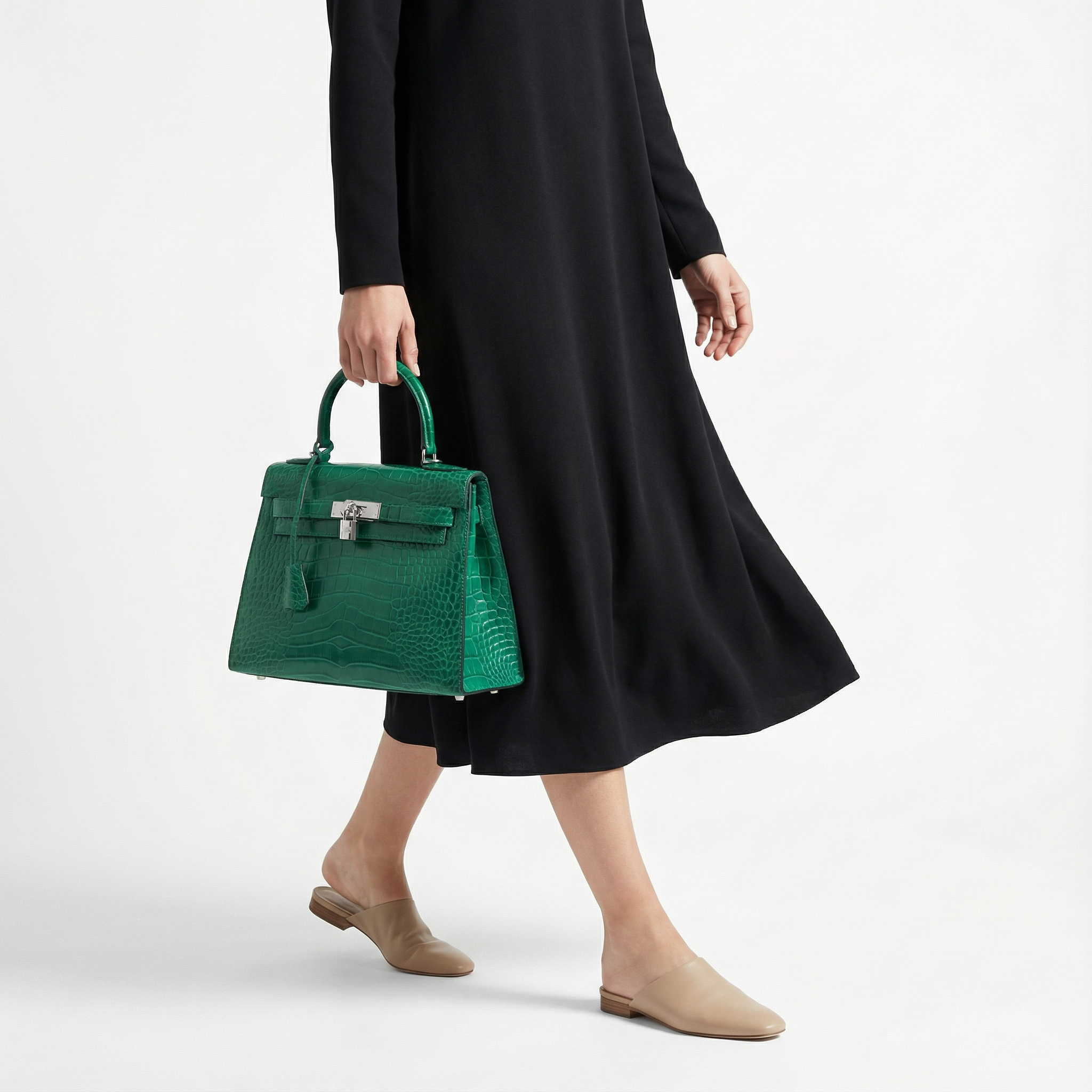 Hermes Kelly 25 Sellier Emeraude Niloticus Lisse Shiny Palladium Hardware - Image 2