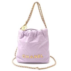 Chanel 22 Mini Handbag As3980 2Way Bucket Shoulder Bag Shiny Calfskin Purple Lad