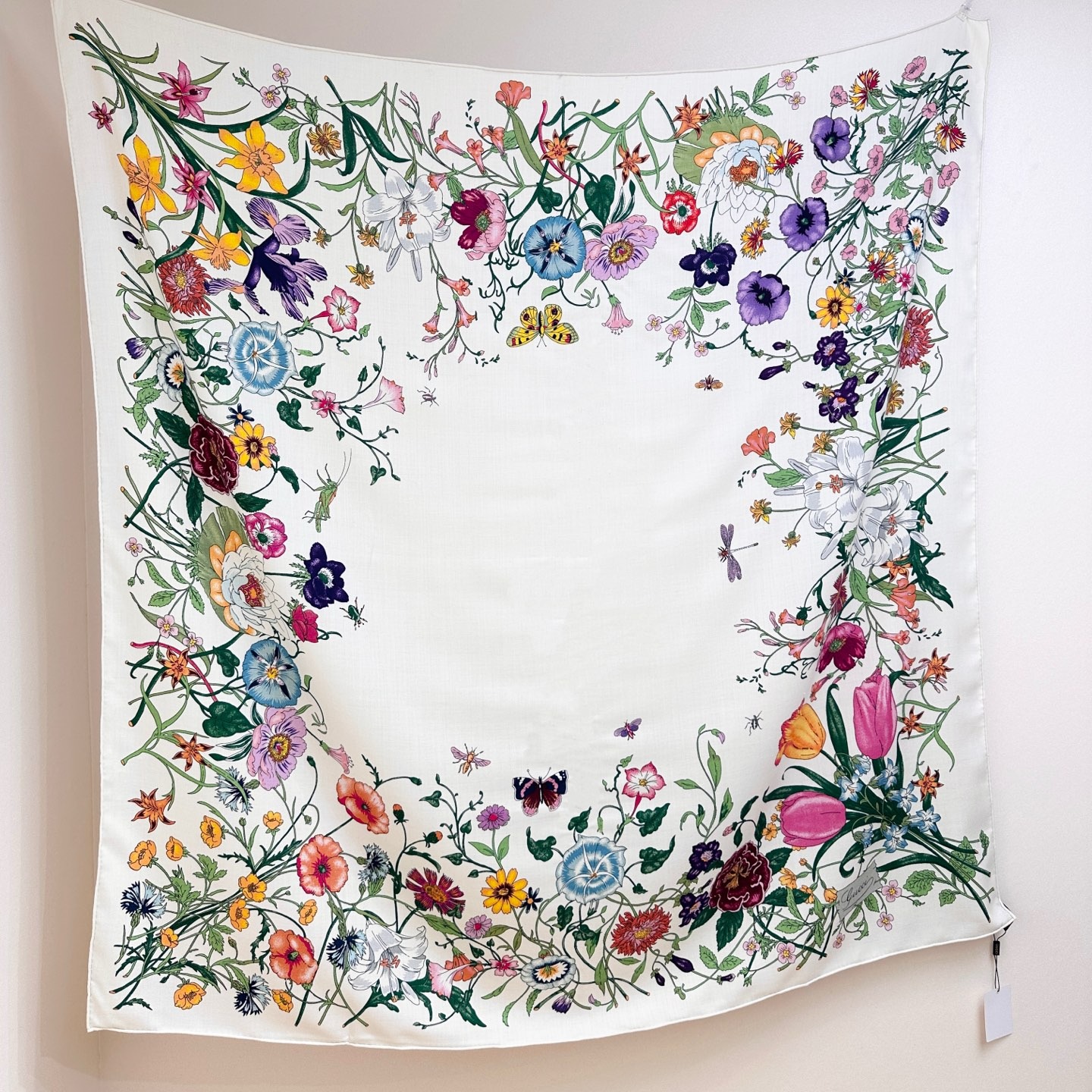 Gucci Scarf Flora Print Black Multicolor Silk - Image 3