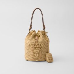 Prada Mini Crochet and Leather Bucket Bag