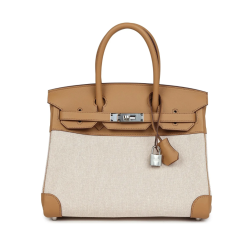 Hermès Birkin 25 Biscuit Swift and Ecru Toile Palladium Hardware